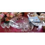 A quantity of glassware including Waterford Trillium bowl, Royal Brierley cut glass bowl,