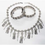 A suite of David Anderson Oslo silver filigree decorated jewellery comprising ornate necklace and