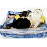 A crate containing a large quantity of assorted costume jewellery, photograph frames and other