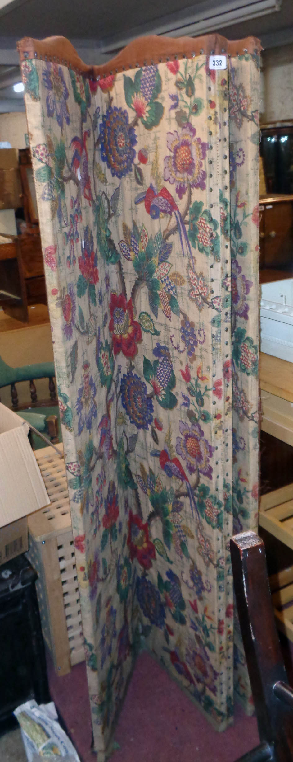 A vintage four fold dressing screen with floral panel upholstery - Image 2 of 2