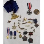 Three medal miniatures comprising France and Germany Star, National Service Medal, and General