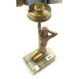 An Art Deco spelter nude female figure table lamp - no shade