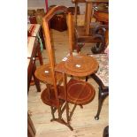 An early 20th Century mahogany and strung four tier folding cake stand