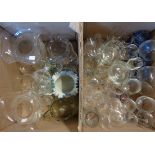 Two boxes containing assorted glassware including Victorian frill topped opaque vase, cut