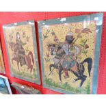 Two late Persian paintings depicting figures on horseback - 28 1/2" X 21"