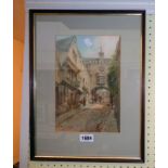 William Henry Sweet: a framed watercolour depicting a view from Fore Street, Totnes looking