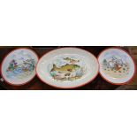 A large Italian Japanese style porcelain meat plate and two similar plates