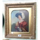 A gilt framed and slipped 19th Century oil on canvas, portrait of a Victorian lady with feather