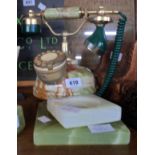 A vintage green onyx dial telephone - sold with an onyx desk lighter and two ashtrays