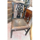 An antique mahogany framed Chippendale style ribbon back standard chair - sold with another with
