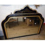A 3' 4 1/2" late 19th Century ebonised and parcel gilt framed Aesthetic overmantel mirror with