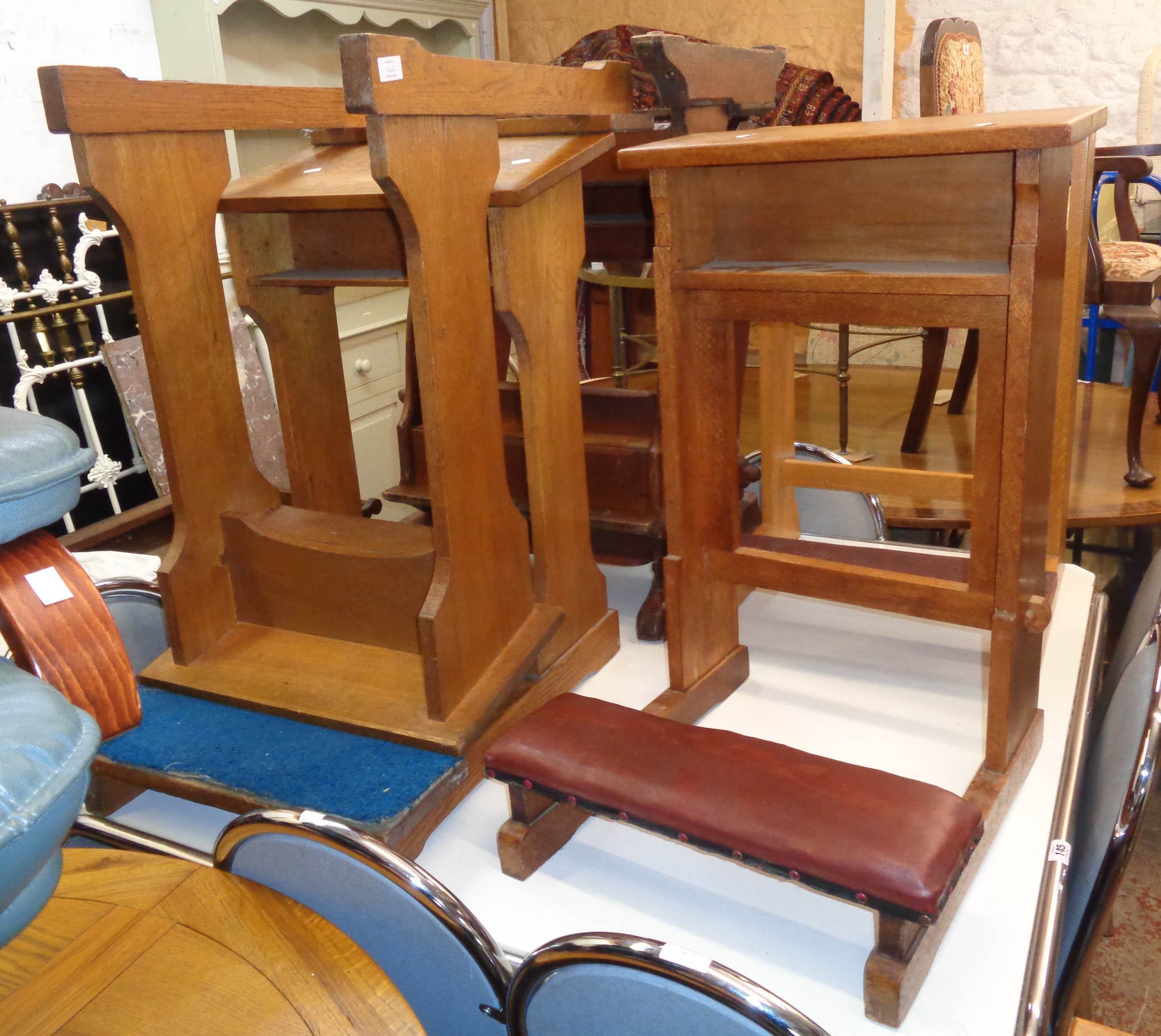 Two pairs of 20th Century oak and mixed wood prie dieu desk/kneelers - sold with another - Image 2 of 2