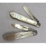 Two silver and mother-of-pearl penknives