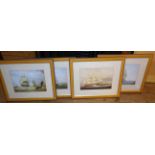 Four matching framed modern maritime prints all depicting 19th Century sailing vessels