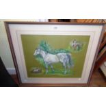 Patricia A. Frost: a framed pastel drawing multi image study of a grey racehorse - signed and