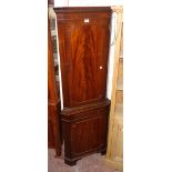 A 24" reproduction flame mahogany veneered corner cupboard with dentil cornice, two beaded doors and