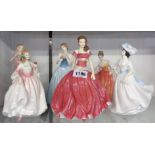 Four Royal Doulton figures, English Rose, Maragret, Fair Lady (coral pink), and Tender Moment - sold
