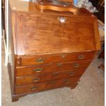 A 36" 19th Century mahogany bureau with fitted interior over four long graduated drawers, set on