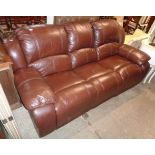 A 7' modern brown leather upholstered three seater settee