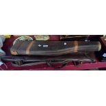 A vintage leather leg of mutton hard gun case - sold with two soft leather similar