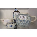A Chinese teapot and small temple jar - both with lids missing - sold with a ginger jar lid and a