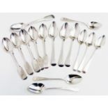 A Harlequin set of six Georgian silver teaspoons with bright cut decoration - sold with a