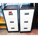 A pair of 18" Office World painted metal three drawer filing cabinets