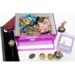 A box containing costume jewellery and collectable items