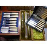 A mahogany cased 19th Century set of six each silver plated fish knives and forks with reeded