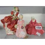 Three Royal Doulton figurines comprising Top o' the Hill HN 1834, Polly Peachum HN 549 (a/f), and