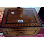 A Victorian inlaid walnut veneered Tunbridge Ware jewellery box with fitted interior