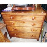 A 35 3/4" late Georgian mahogany chest of four long graduated drawers, set on bracket feet