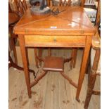 A 20" Edwardian stained oak envelope card table with moulded undertier and square supports - a/f