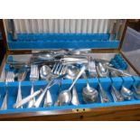 An oak canteen containing a large quantity of silver plated mainly Aynsome pattern cutlery - various