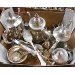 A quantity of silver plated coffee ware, loose cutlery, etc.