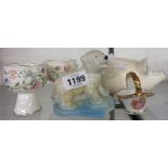 A Wade blow up polar bear cub, two Mintons Haddon Hall chalice cups, Limoges basket, and a piggy