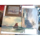 A stretchered oil on canvas depicting a fishing boat entering a harbour - sold with a D.