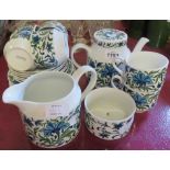 A Midwinter Spanish Garden tea set comprising small teapot, six trios, milk jug, and sugar bowl