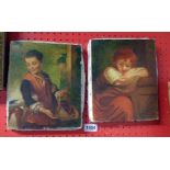 A pair of late 20th Century Russian reproduction oils on stretchered canvas, boy and girl subjects -
