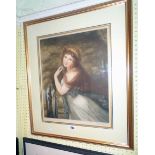 After George Romney: a gilt framed mezzotint of Lady Hamilton - signed in pencil to the margin and