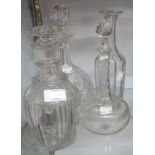 Three decanters, one without stopper - sold with a cut glass claret jug