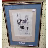 Osbert Lancaster: a framed cartoon "All Things Bright and Beautiful" - signed and with typed