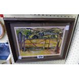 Alan V: a framed watercolour, depicting a field gate - signed and dated 96