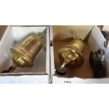 Two antique brass cantilever gas light pulleys and weights