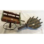 A blacksmith made agricultural mystery object - sold with a scratch built model of a cart