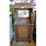 A 15" Edwardian walnut and strung coal perdonium with shelf top, mirror set back and fall-front