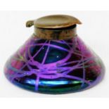 A Secessionist Movement purple iridescent glass inkwell in the Loetz style with bronzed cap