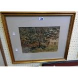 Two signed watercolours, one depicting a water mill, the other a bridge over a river - both signed
