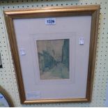 Noel Harry Leaver: a gilt framed watercolour, depicting a street scene in Normandy - signed and