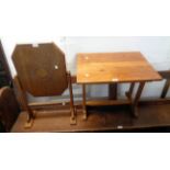 An 25" polished oak side table, set on standard ends - sold with an oak folding tea table/